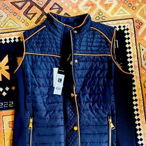 NWT Navy puffer vest with tan trim